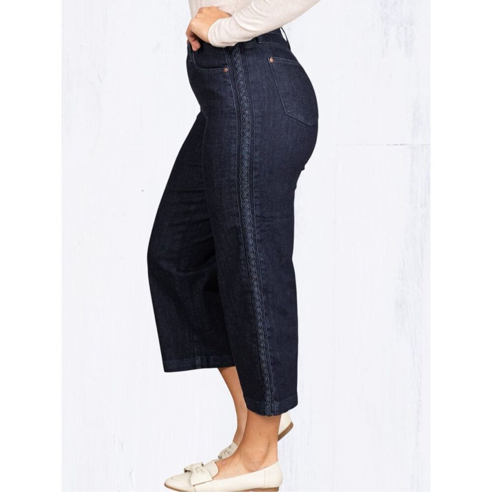 Judy Blue Braided Side Seam Cropped Wide Leg Jeans Dark Wash Stretch Denim NWT - Picture 7 of 16